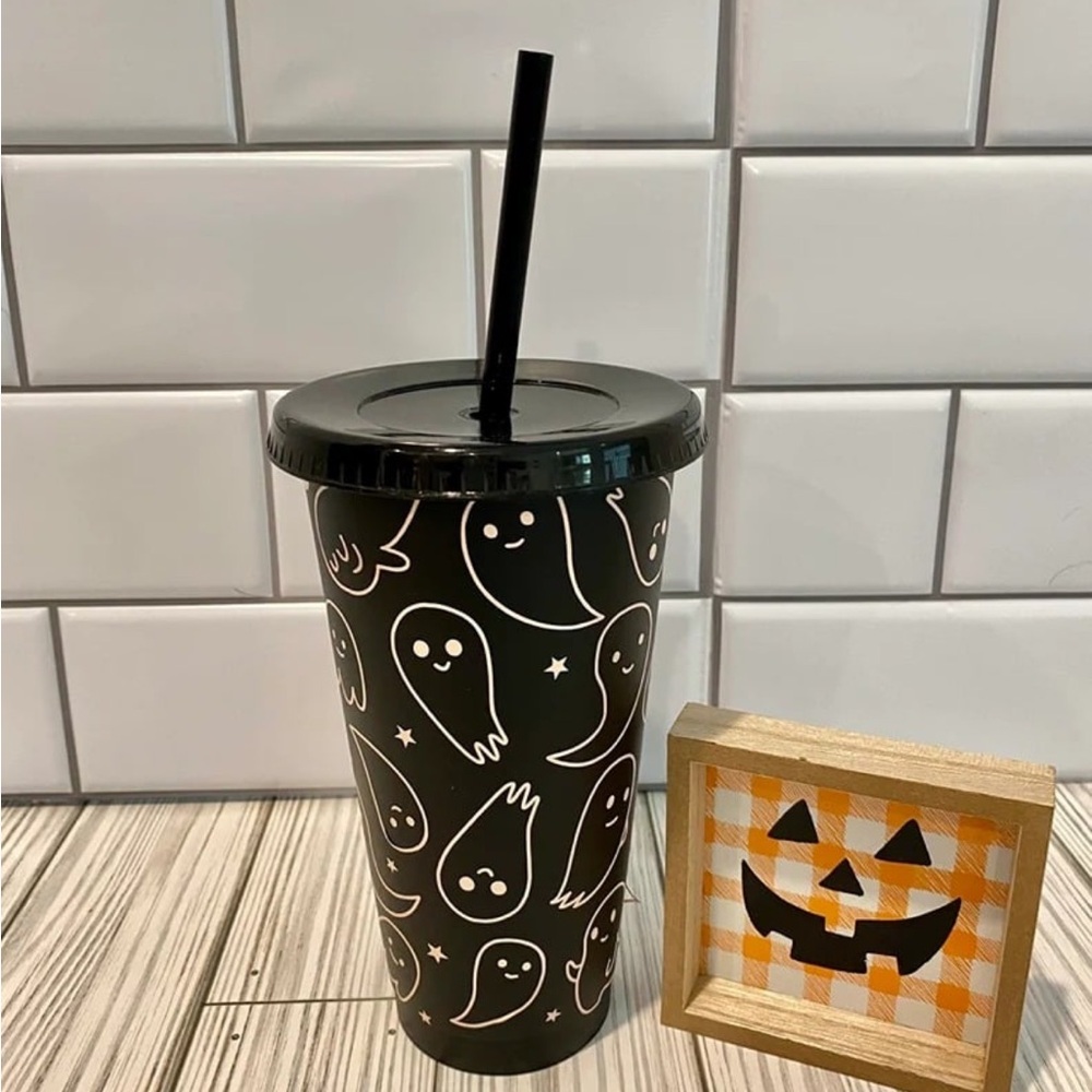 Chic Black Ghost Tumbler with Straw